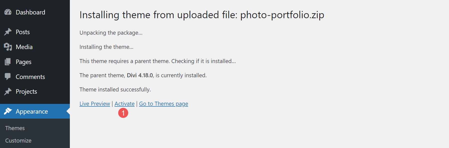 Installing Divi Photography Portfolio