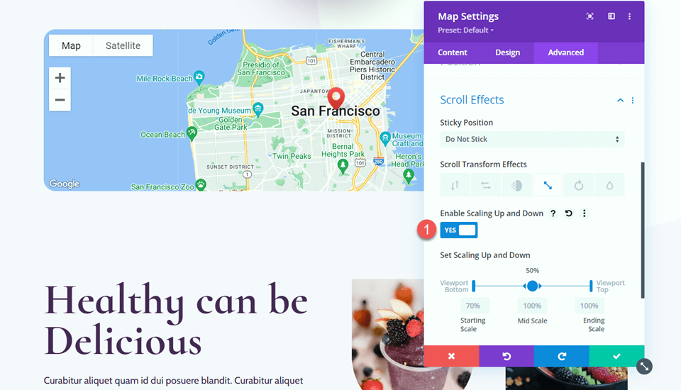 Divi Enlarge Map On Scroll With Scroll Effects Enable Scaling