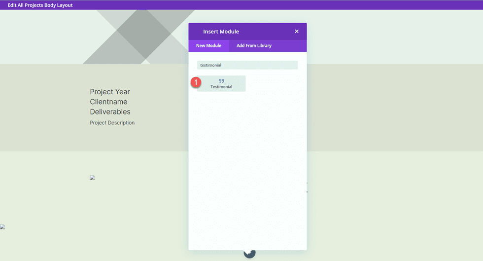 Divi Matching Portfolio and Projects Add Testimonial Module