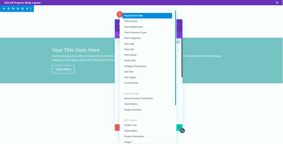 Divi Matching Portfolio and Projects Select-Dynamic-Content