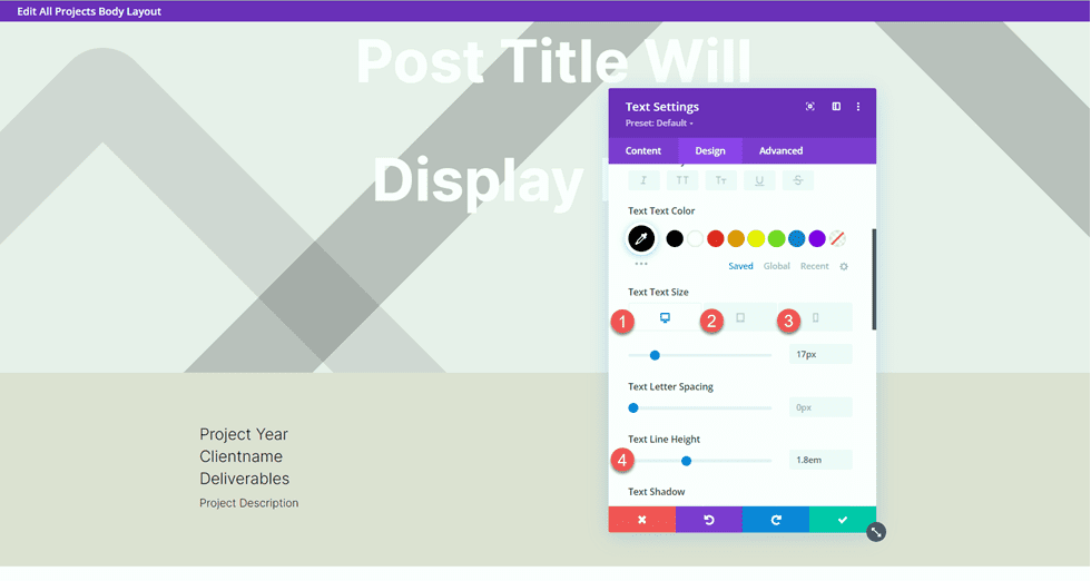 Divi Matching Portfolio and Projects Text Size