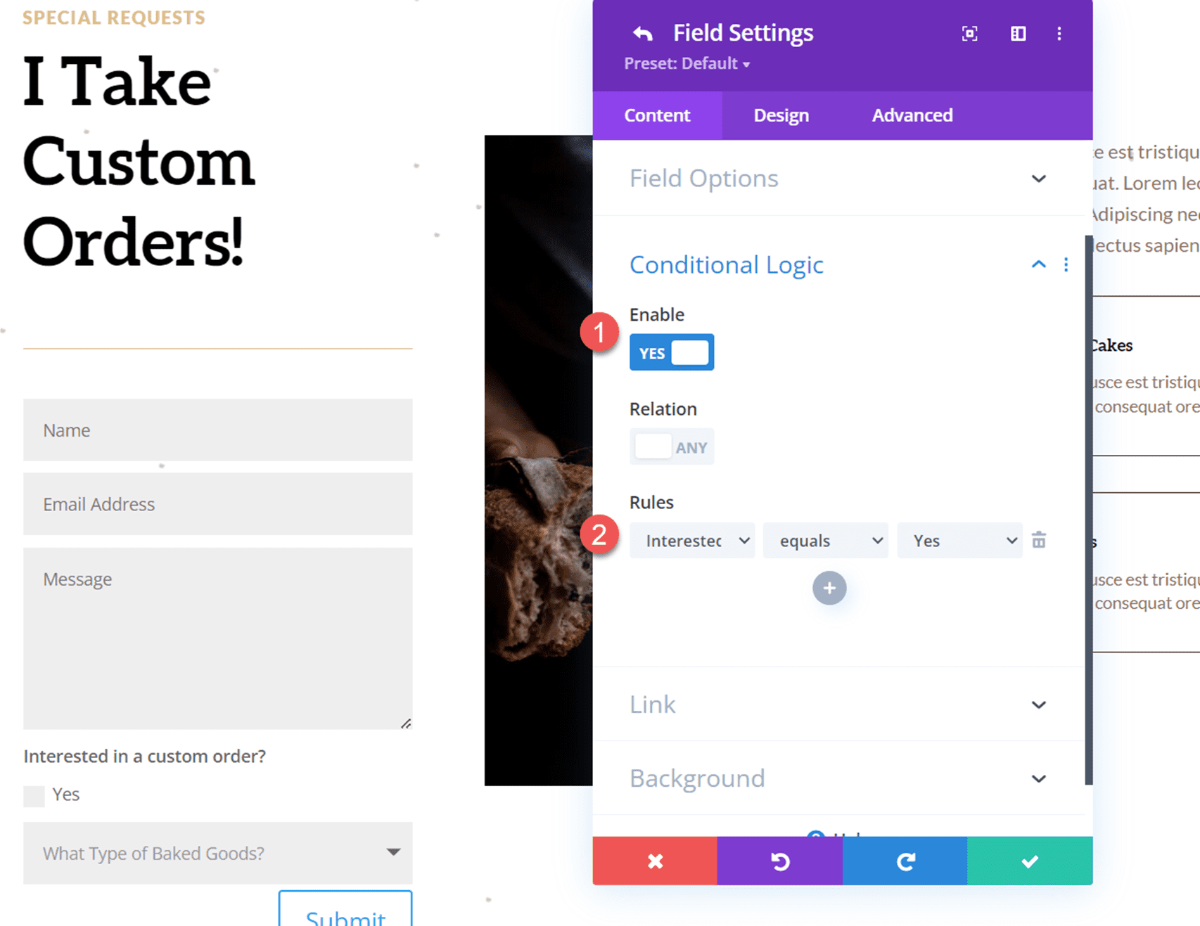 Divi Reveal Options کشویی فرم تماس با منطق شرطی