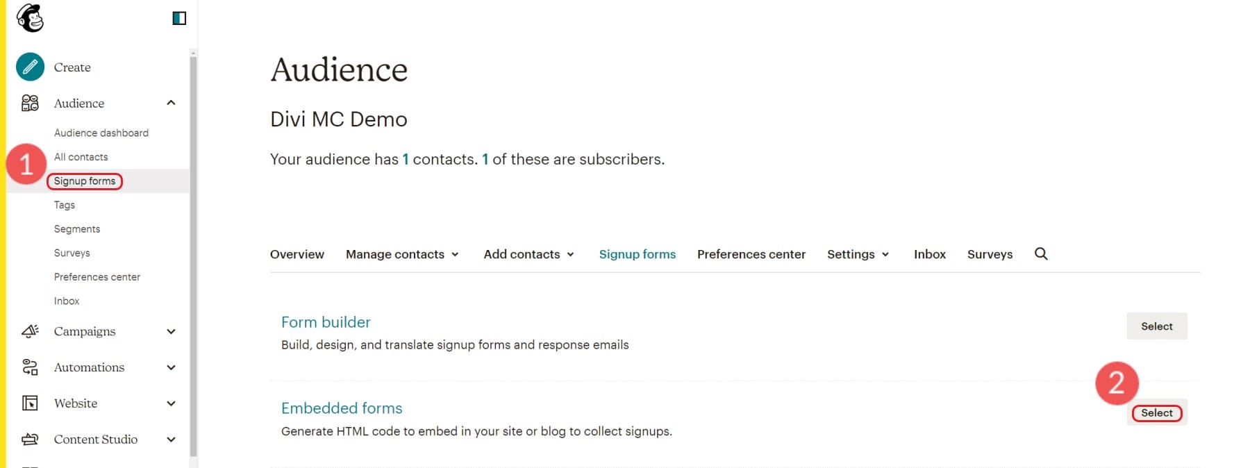 Step 3 - Create Mailchimp Embed Form