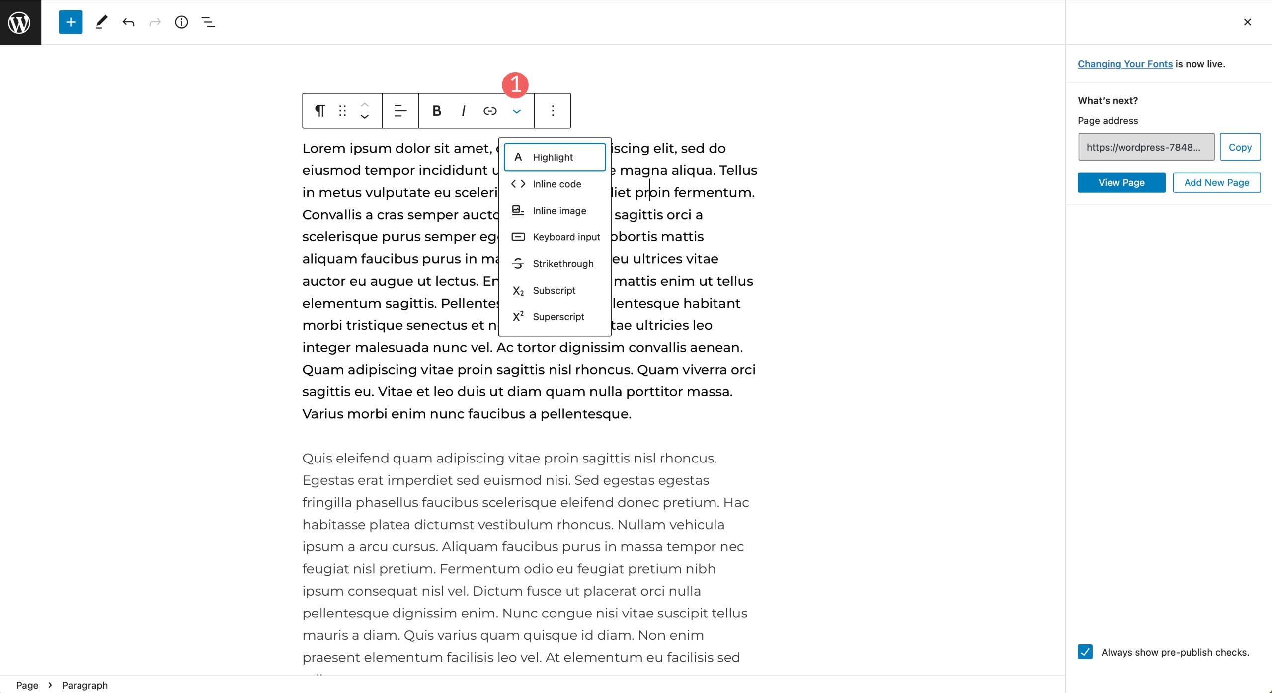 block editor additional options