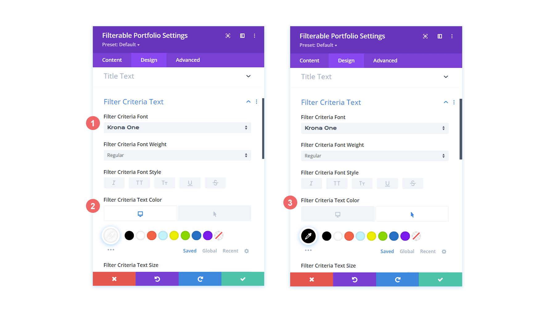 Filter criteria text styling