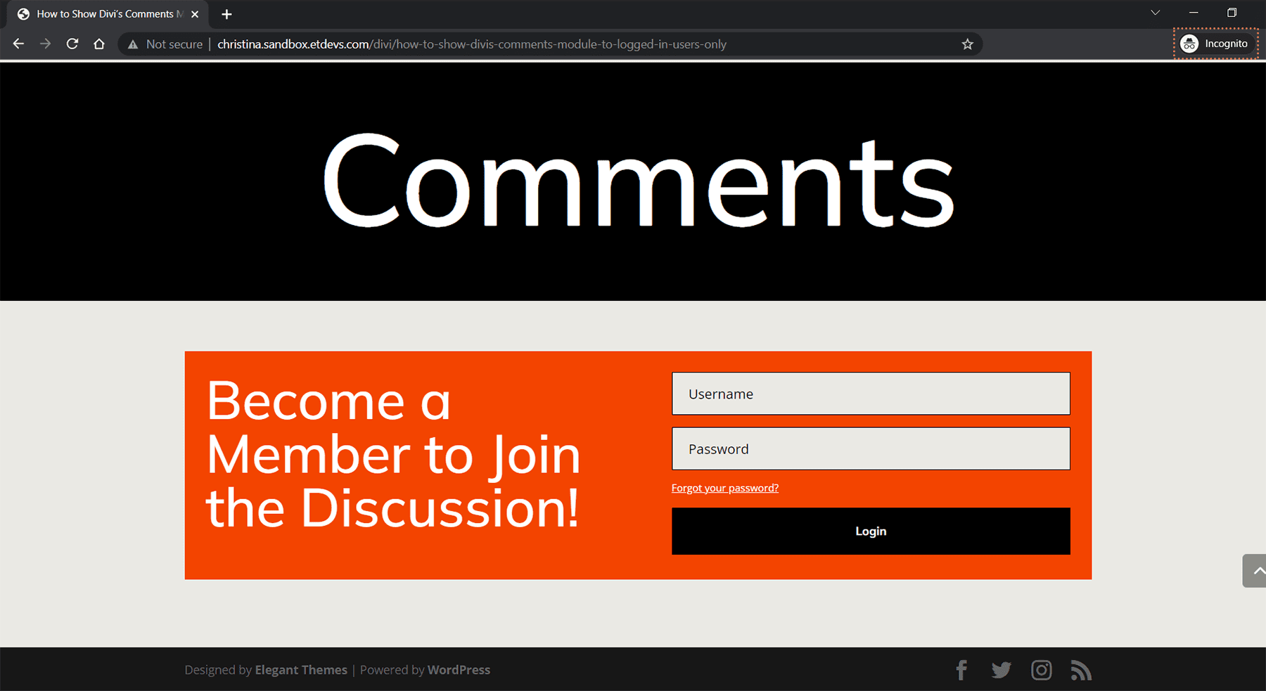 Our members only comment section in a private browser