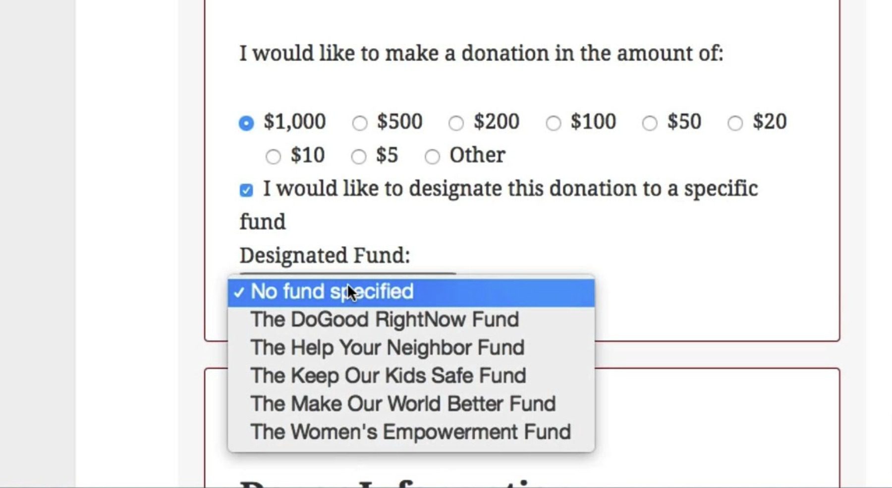 Seamless Donations settings page