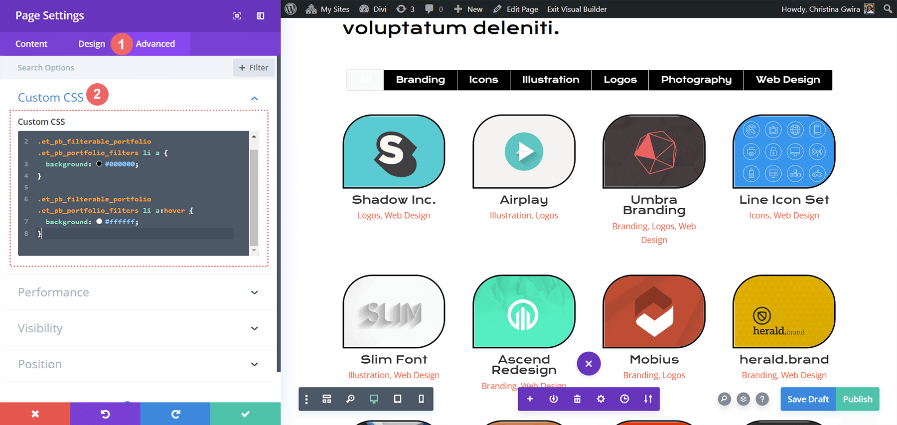 Using Page Settings to set the color of the background of the module's filters