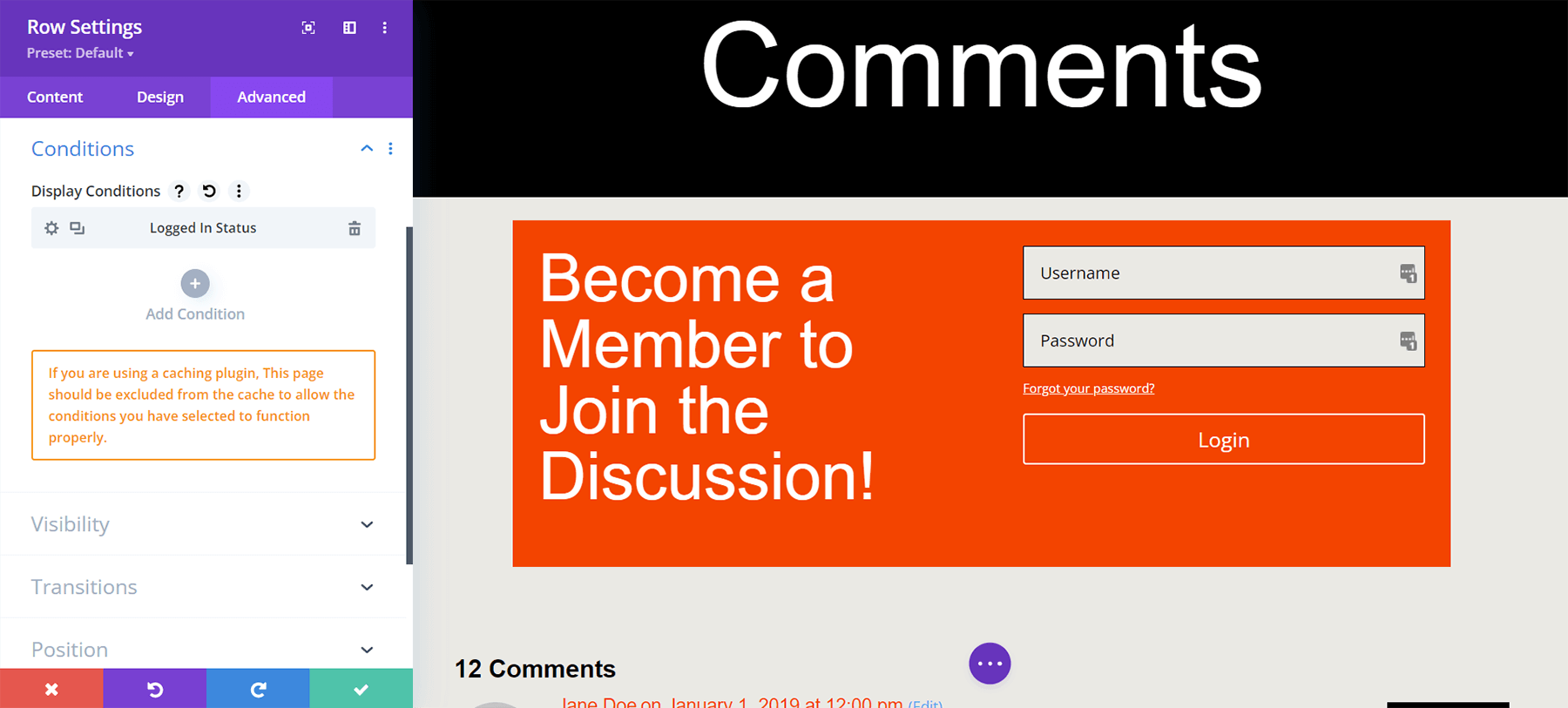 Save display conditions settings in preparation for our members only comment section