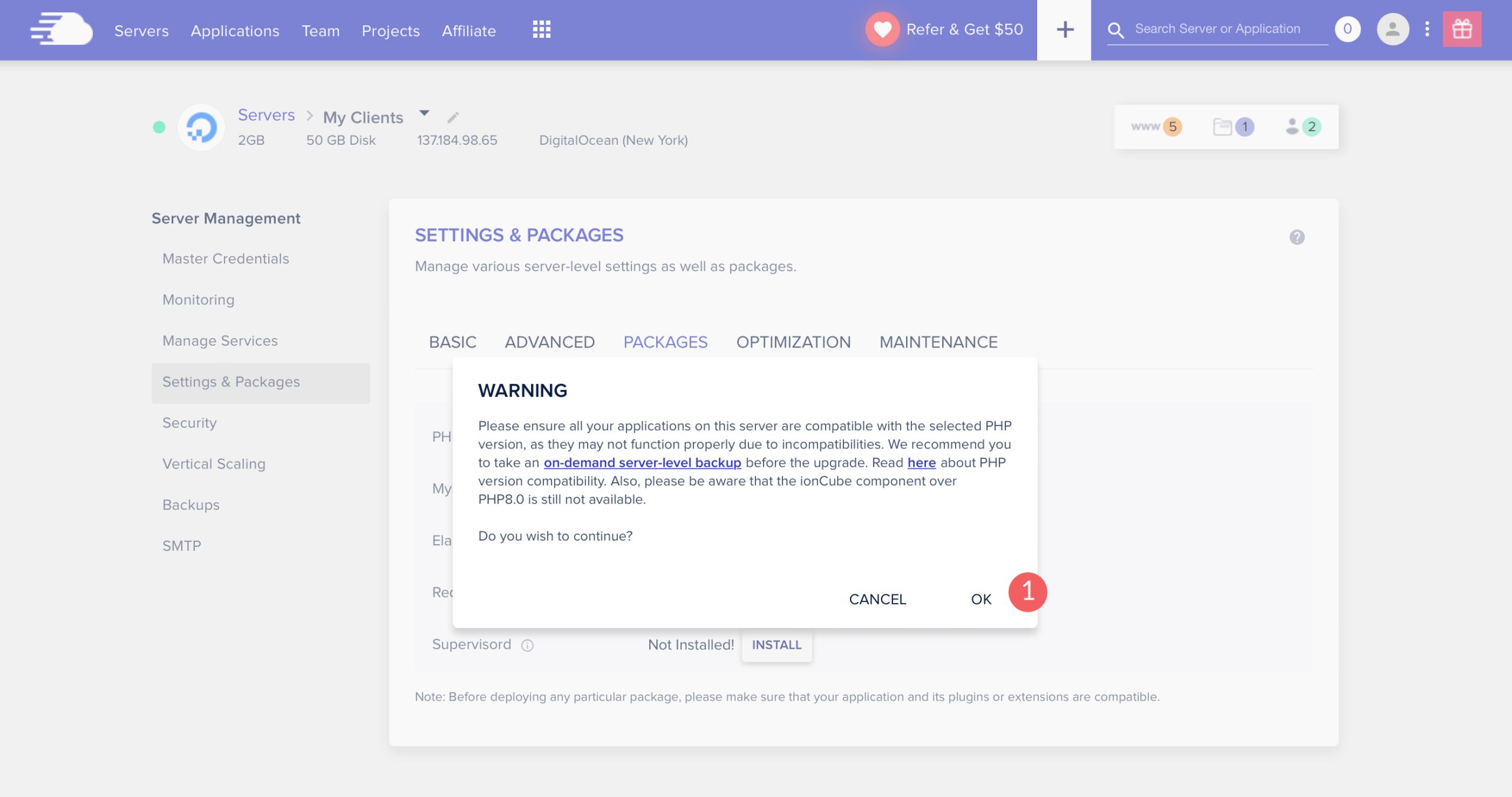 Confrim PHP changes Cloudways