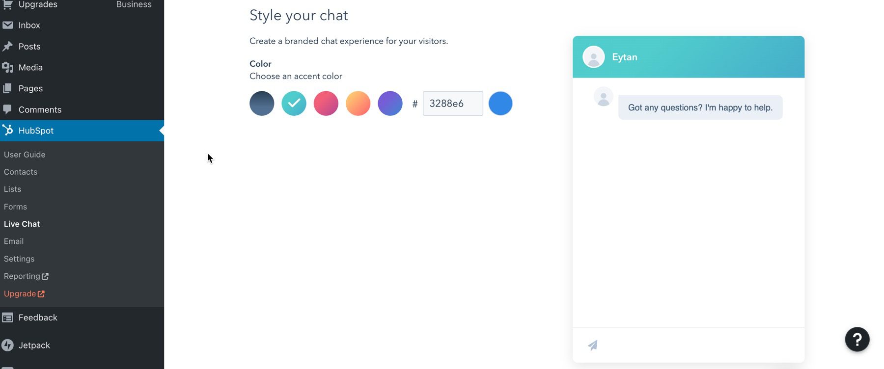 Hubspot's customizable chatbox