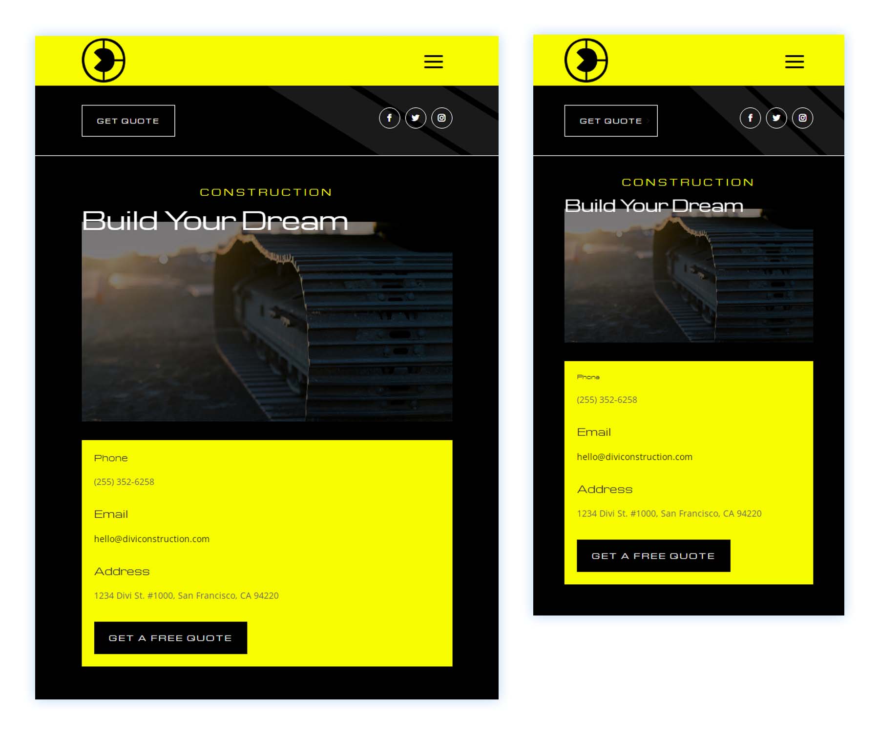 Divi Construction Layout Pack Header Design for Tablet and Mobile