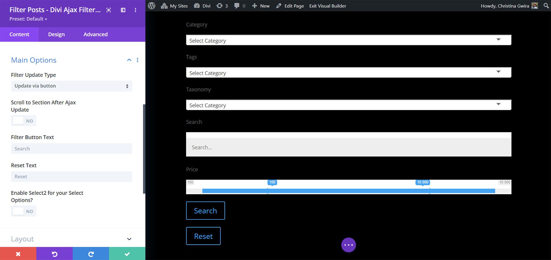 Filter Posts – Divi Ajax Filter