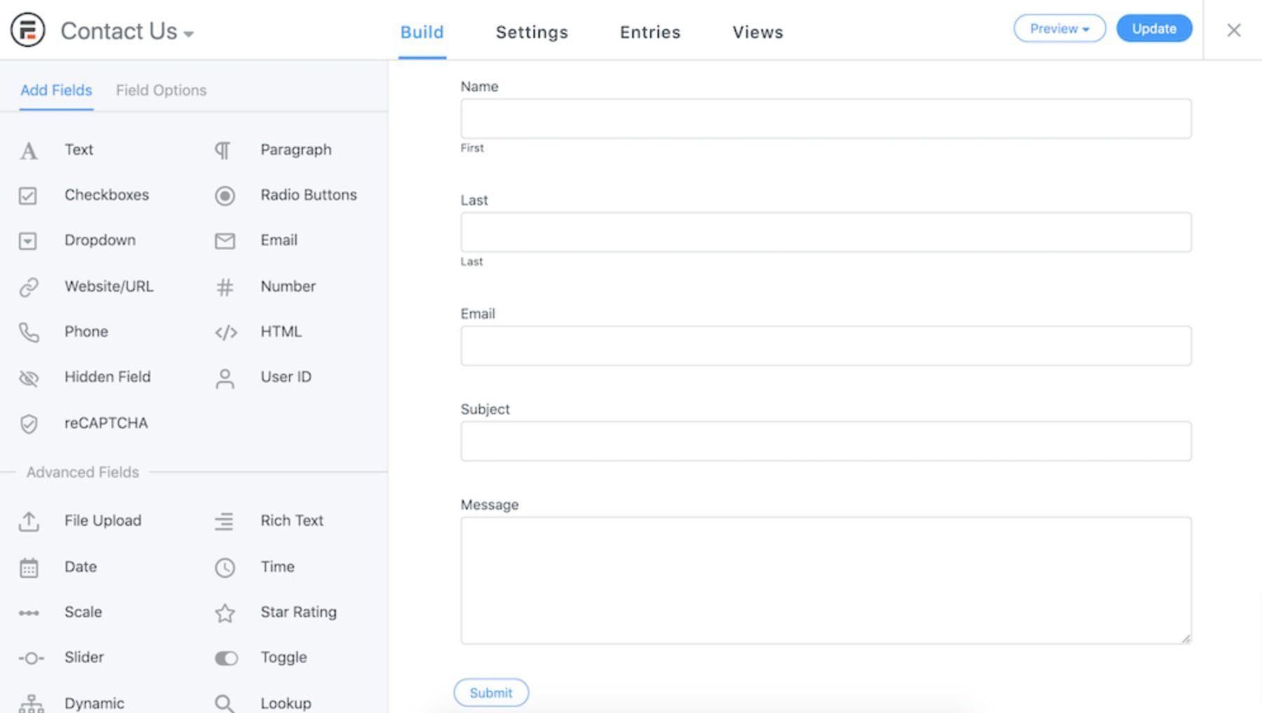 Formidable forms creation page