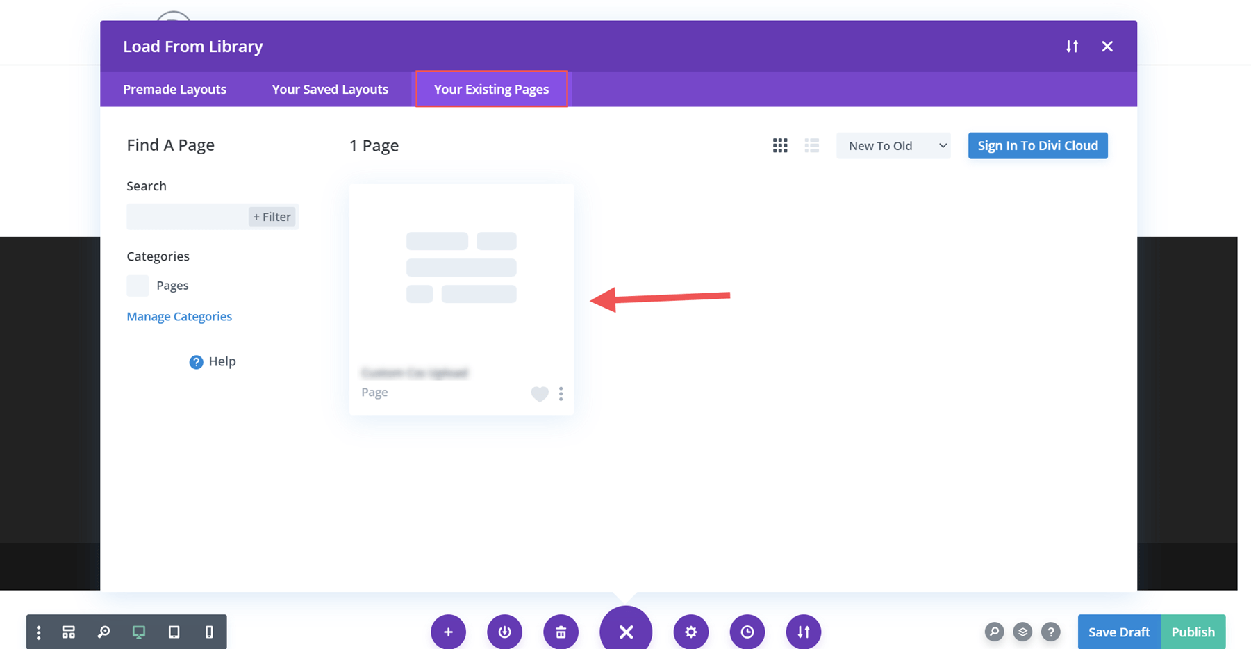 select duplicate page in Divi Library