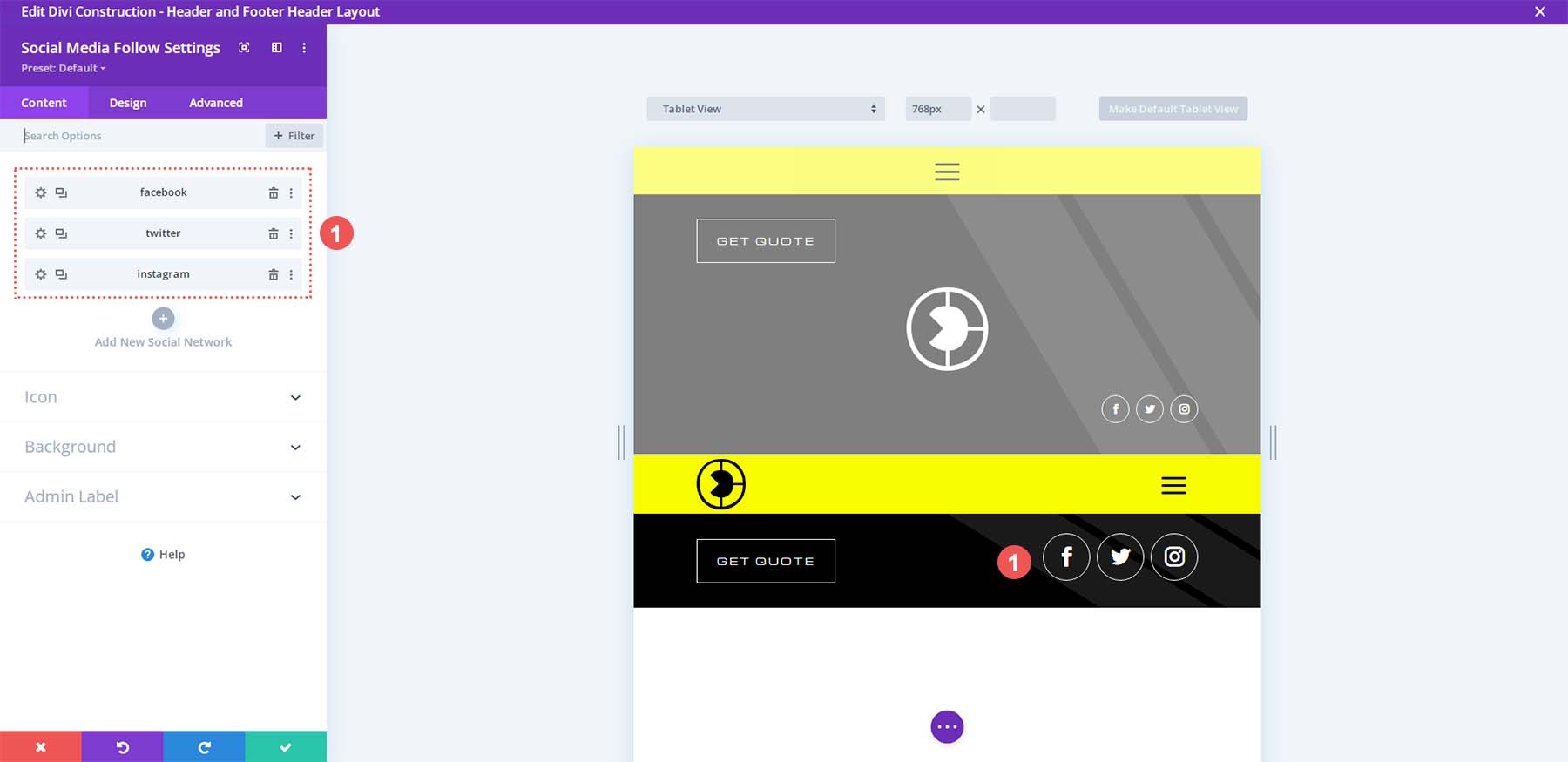 Update social media follow module in the Divi Construction freebie