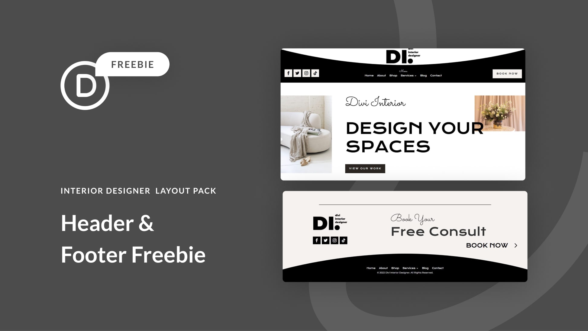 Download a FREE Header & Footer for Divi’s Interior Designer Layout Pack