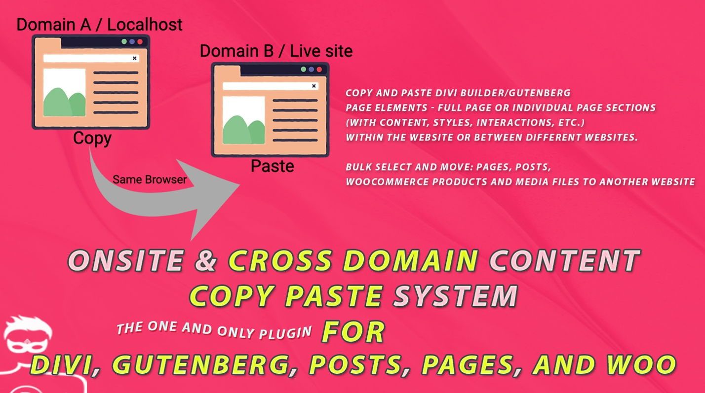 Divi Plugin Highlight Divi/Gutenberg/Woo Content Cross-Domain Copy Paste System (CCPS) 
