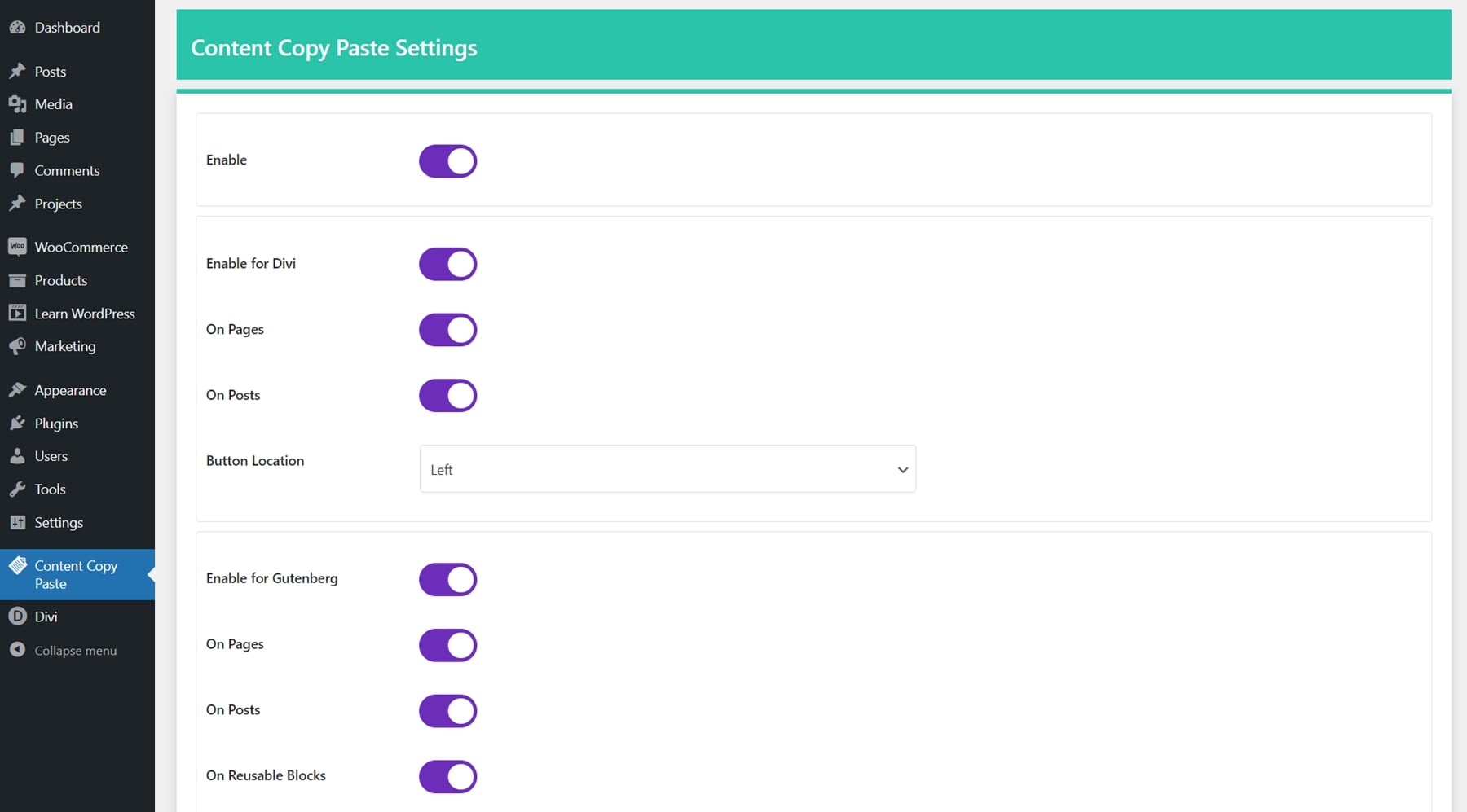 Divi Plugin Highlight Divi/Gutenberg/Woo Cross-Domain Content Copy Paste System (CCPS) Settings