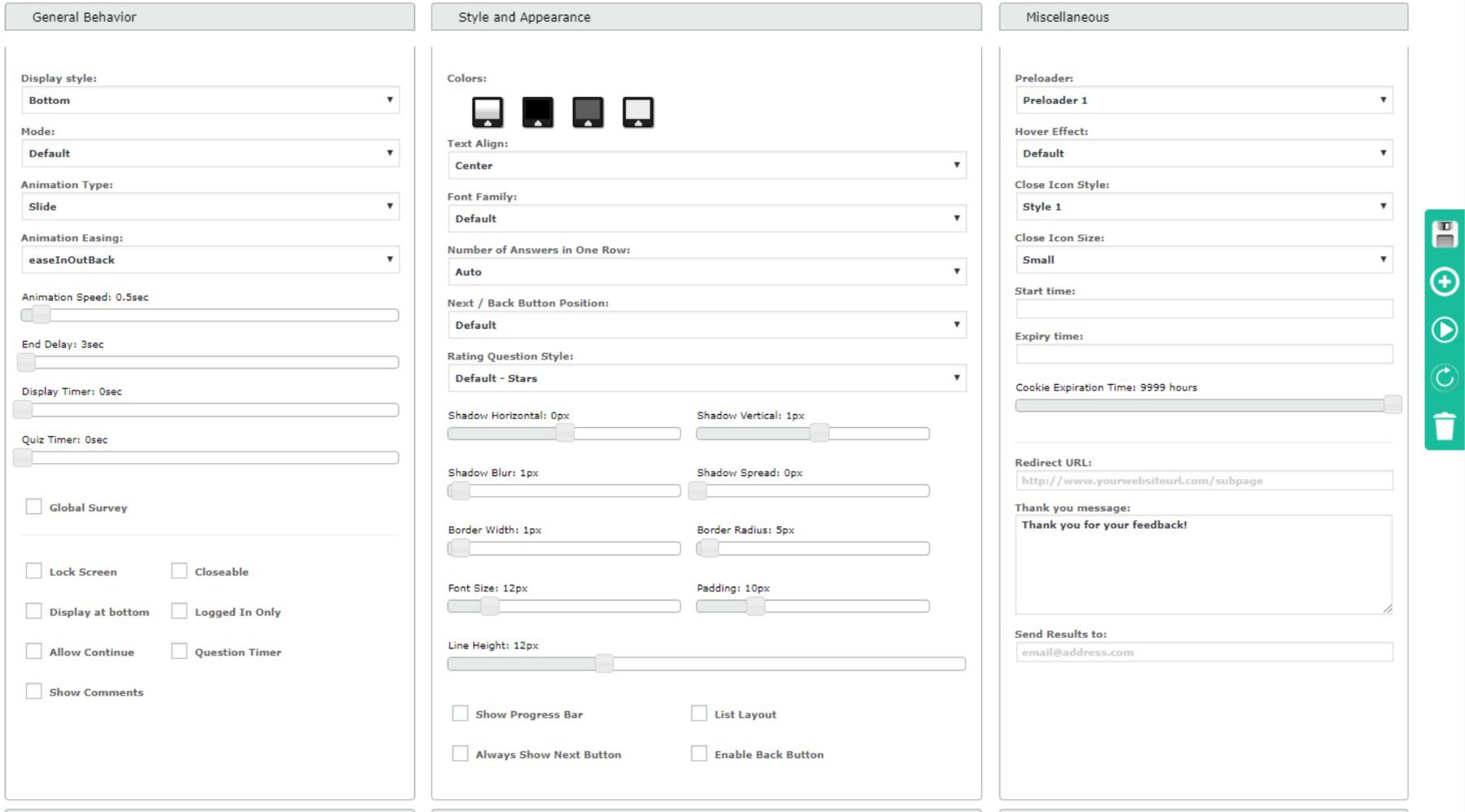 Modal Survey settings page