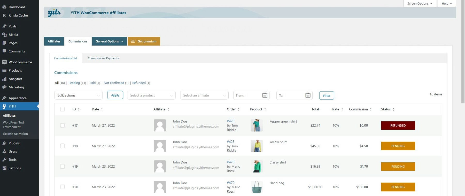 YITH WooCommerce Affiliates UI Screen Shot