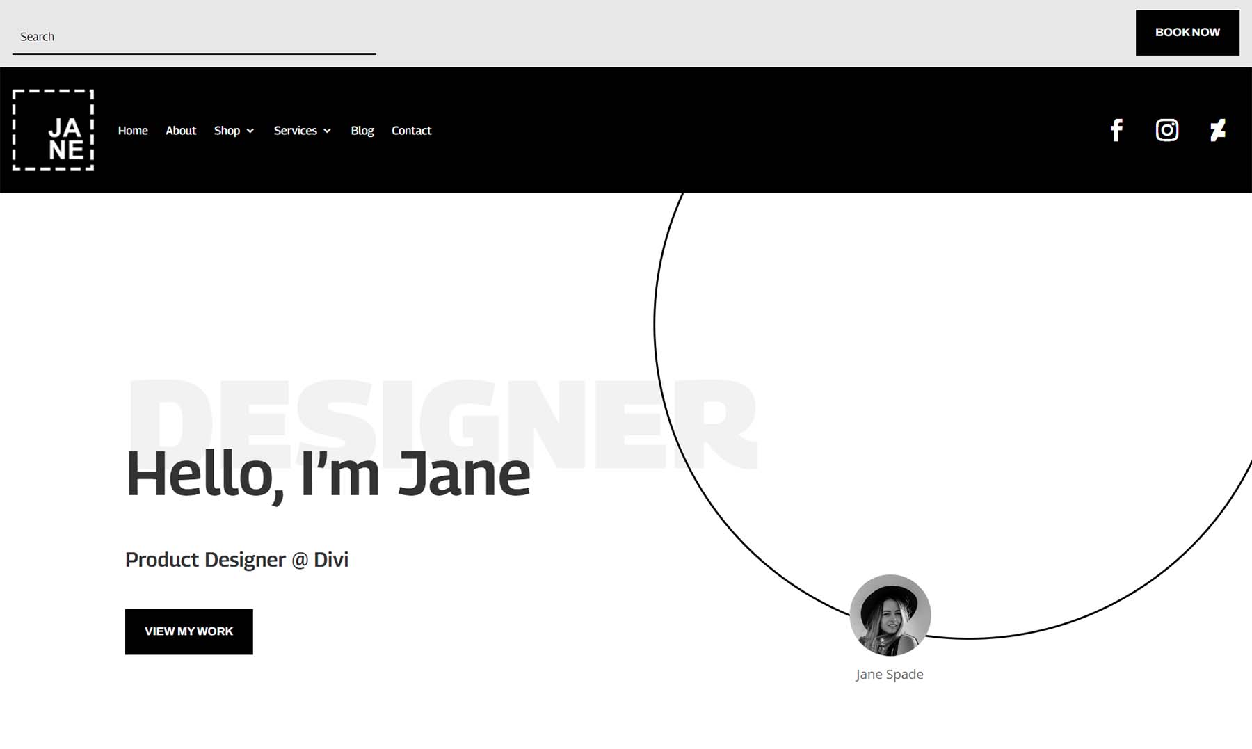 Divi Portfolio Header Template desktop view