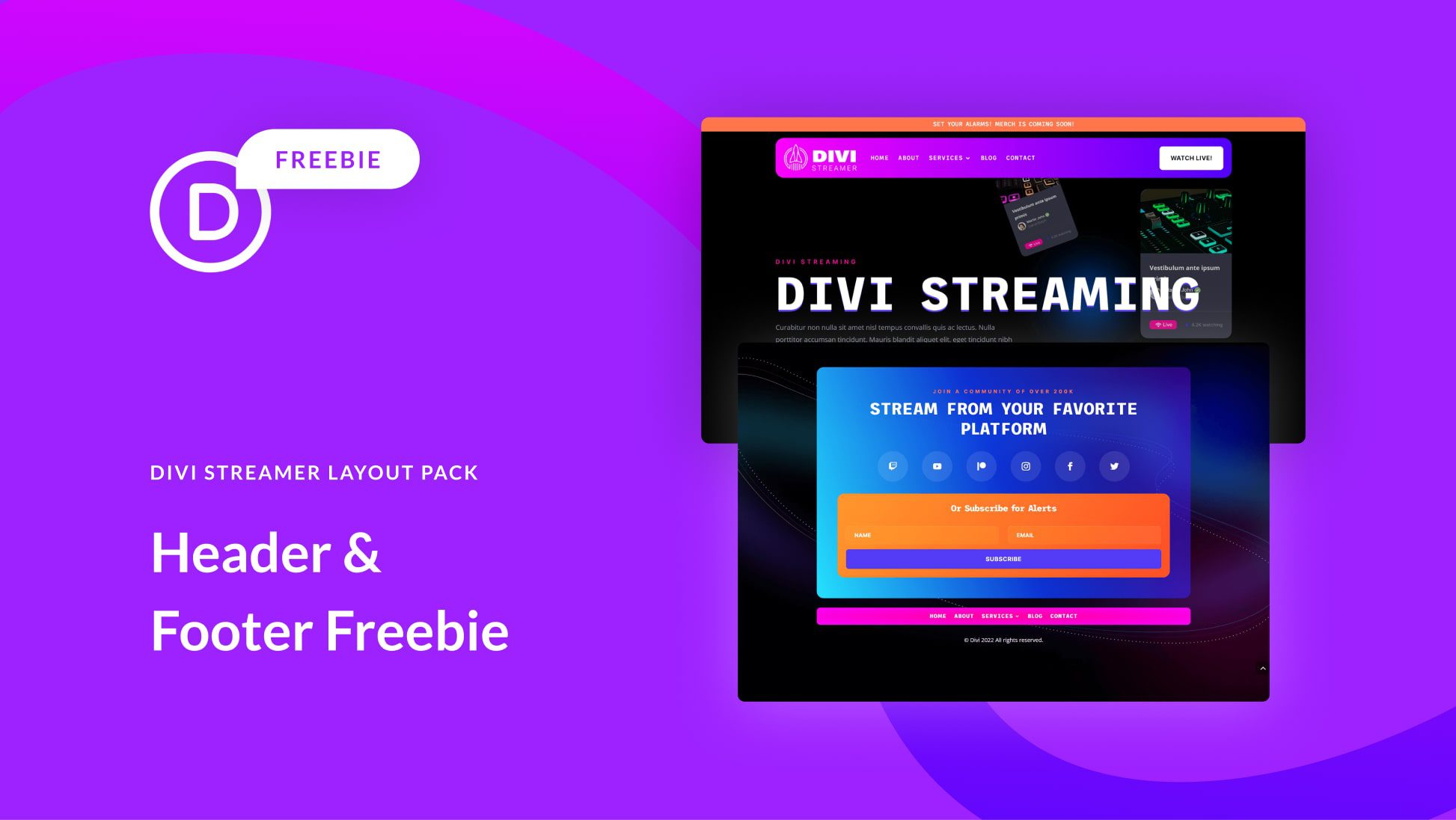 Download a FREE Header & Footer for Divi’s Streamer Layout Pack