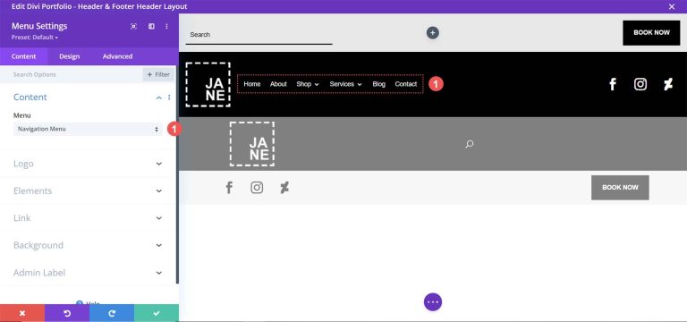 Download a FREE Header & Footer for Divi's Portfolio Layout Pack