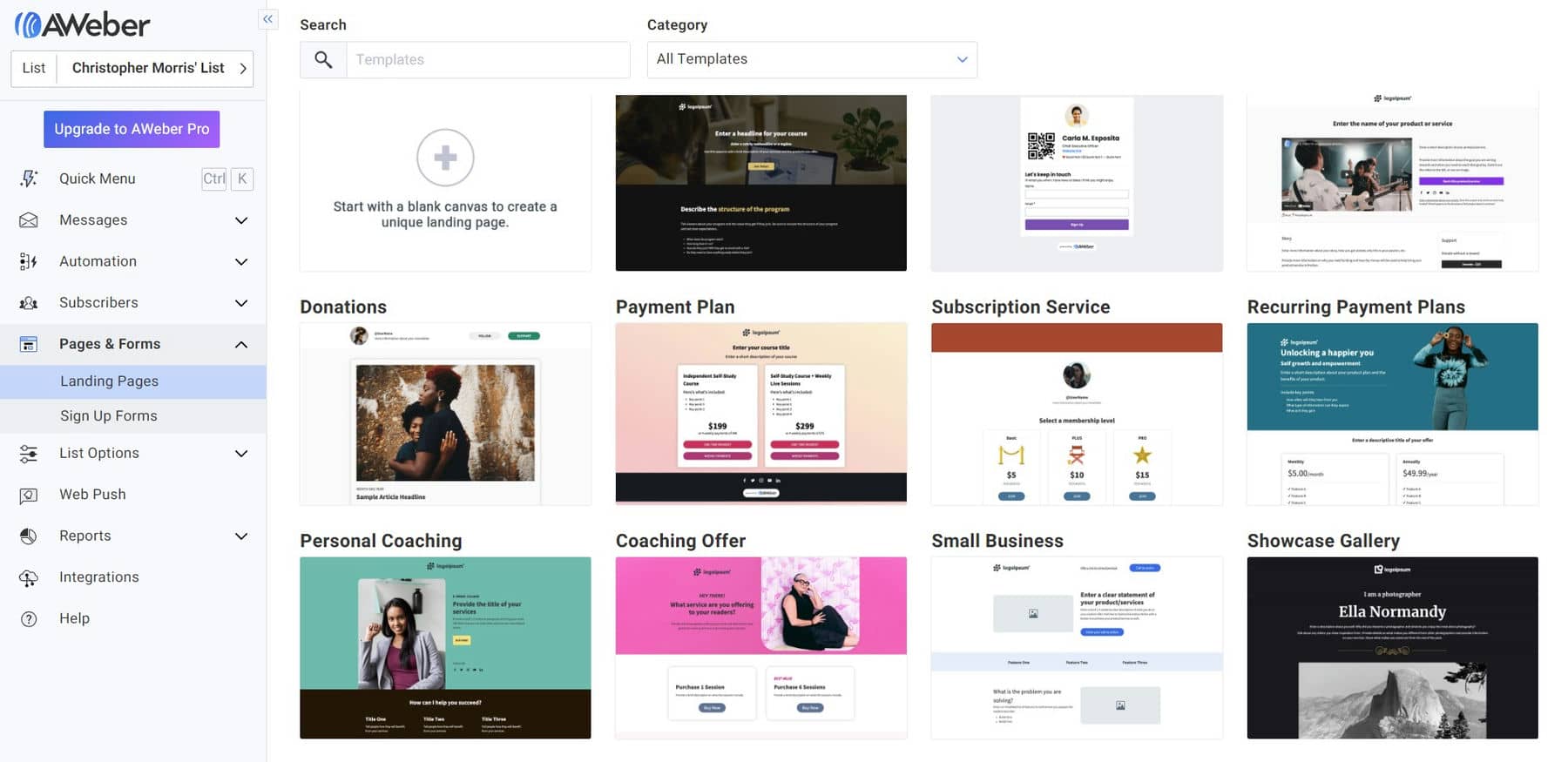 AWeber Landing page and Form Templates