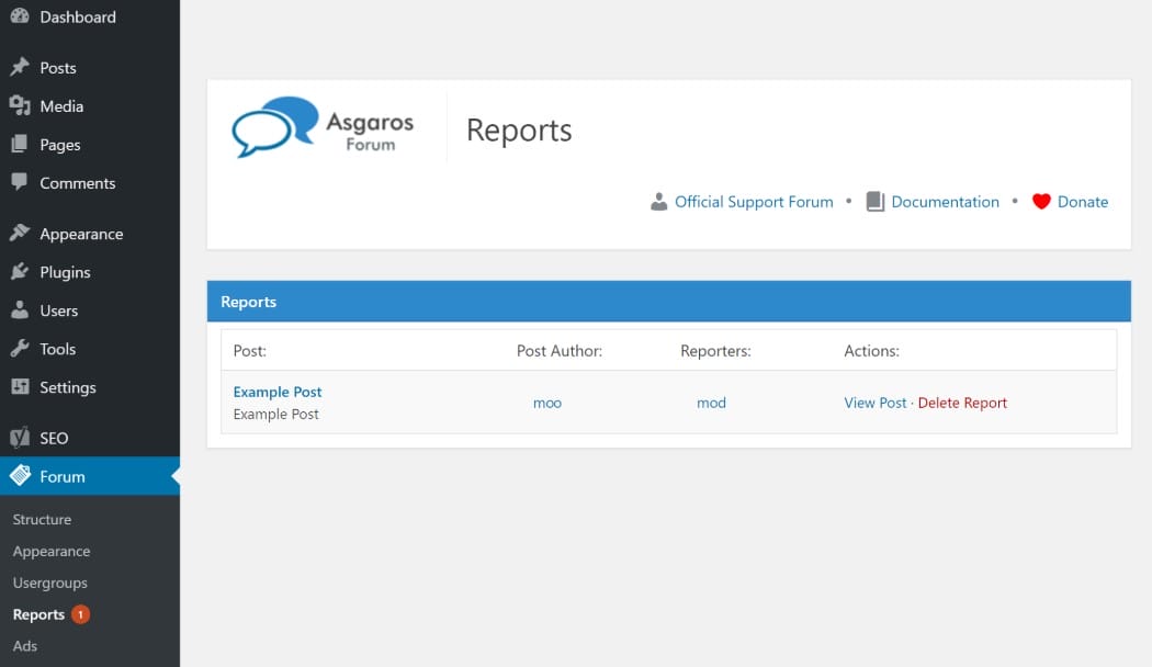 Asgaros Forum Moderation Reports