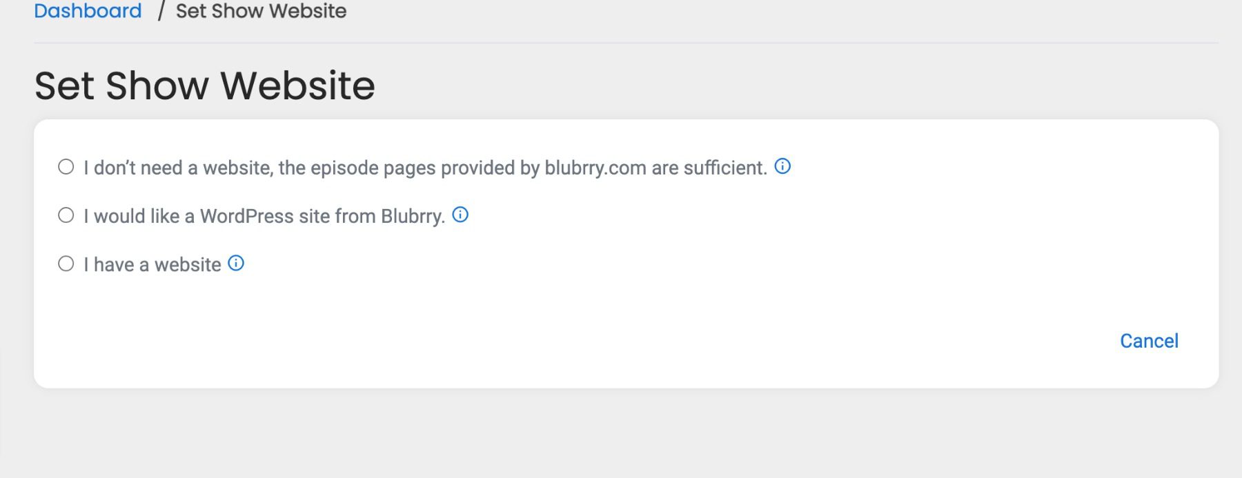 Blubrry website settings page