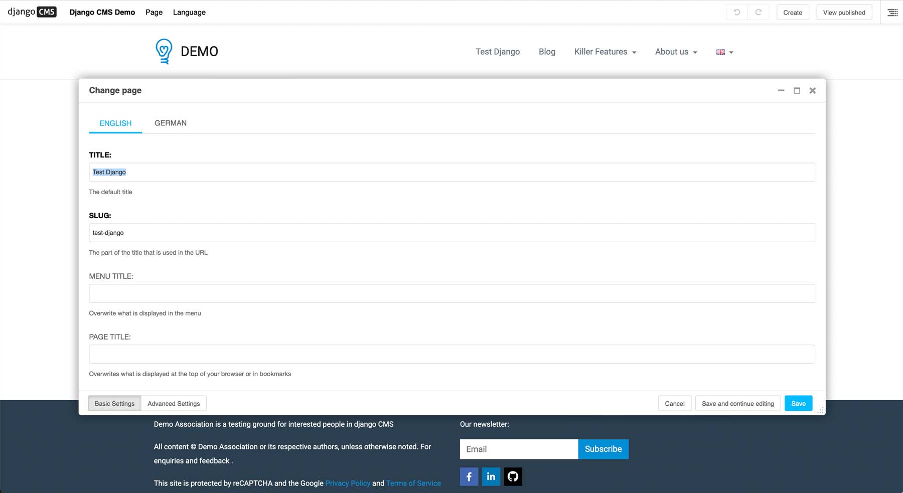 wordpress vs django page settings