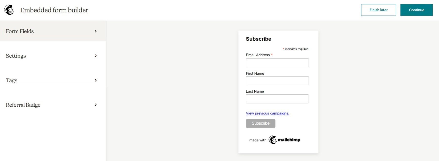 Create Form Mailchimp