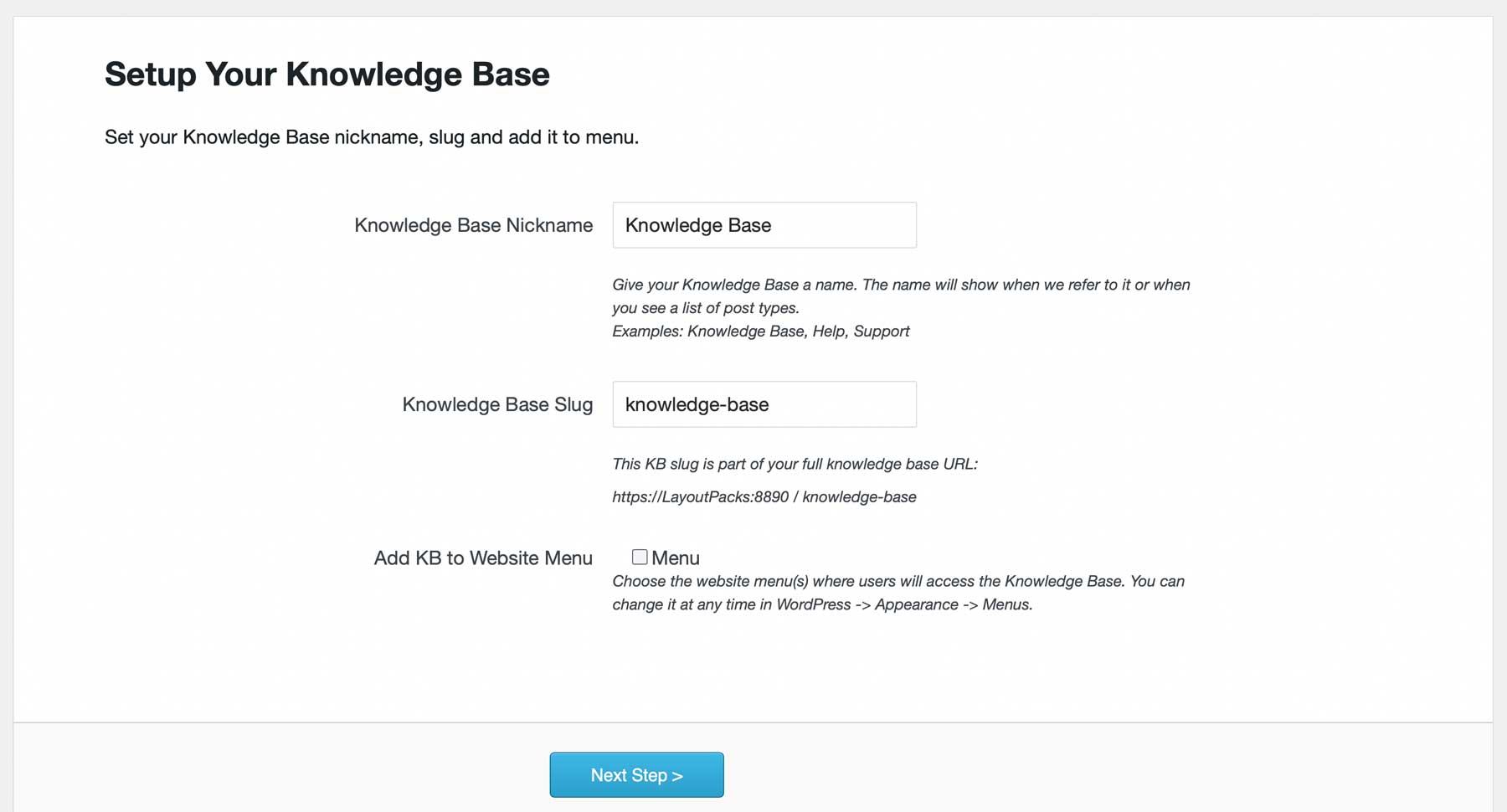 Echo Knowledge Base configuration wizard