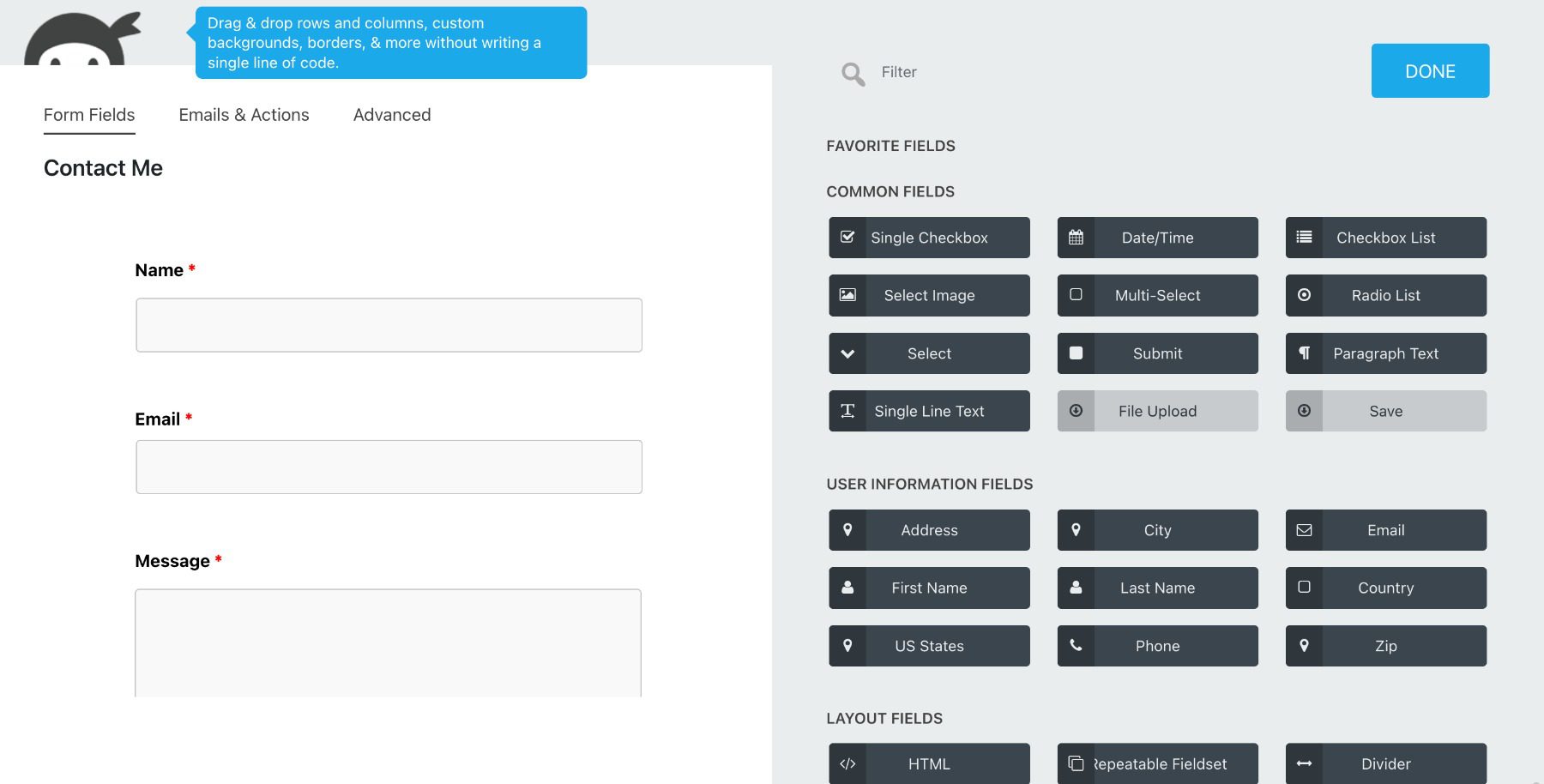 Form builder interface