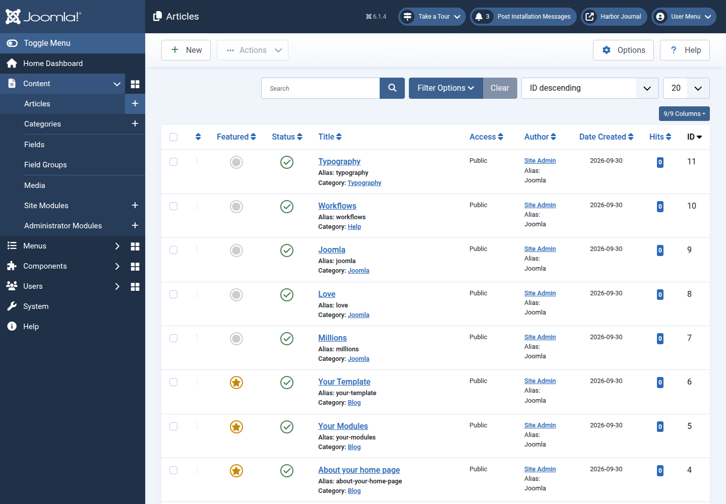 Joomla 6 Articles list