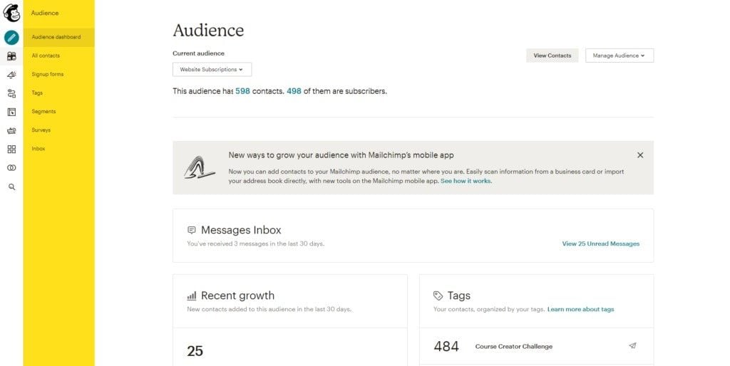 Mailchimp platform dashboard