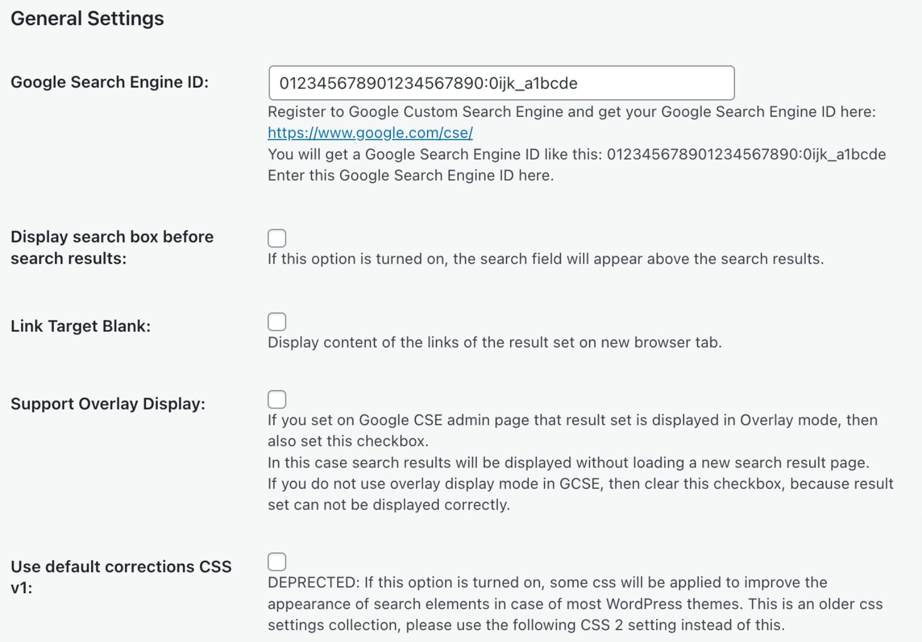 WP Google seach settings