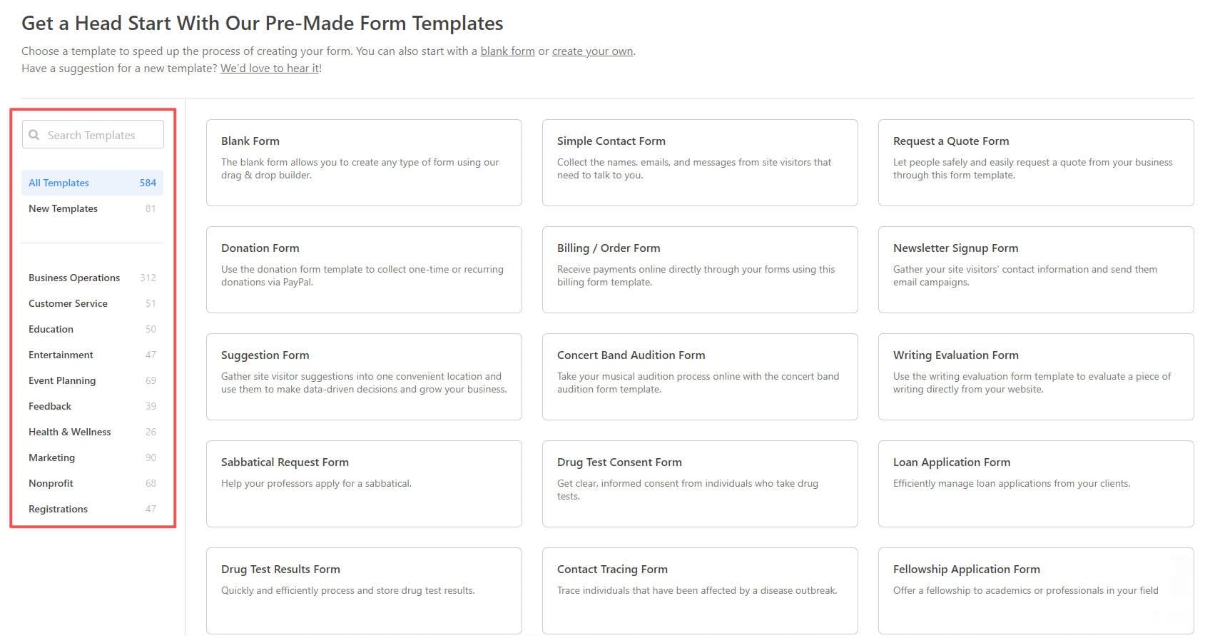 WPForms 500+ Available Templates