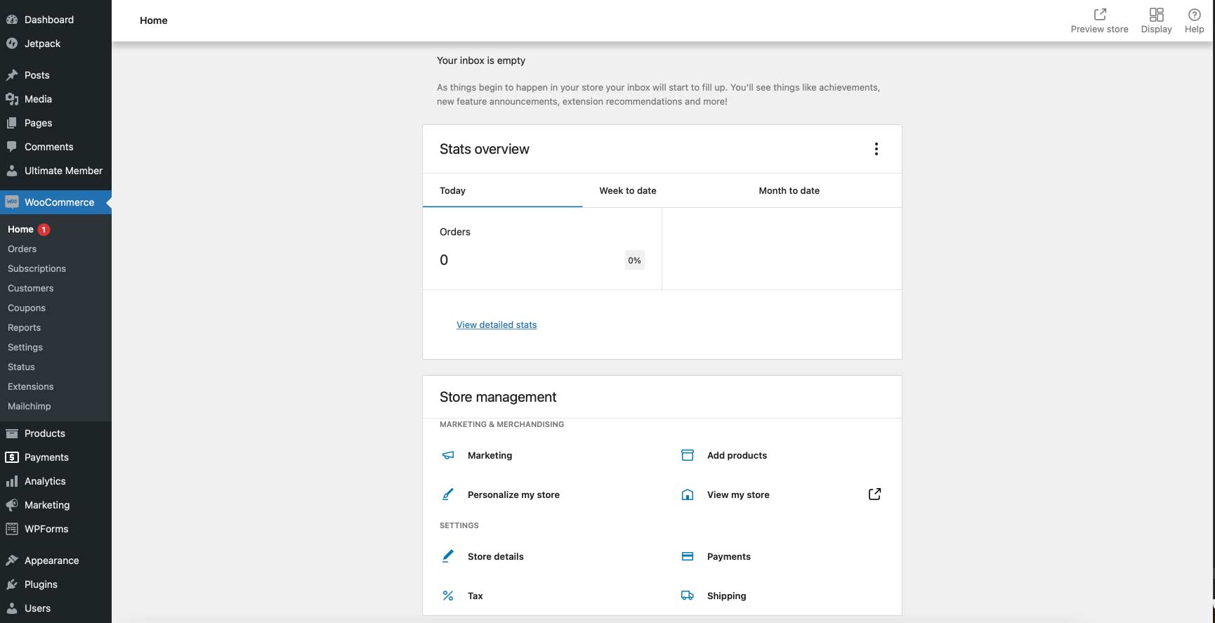 Woocommerce dashboard