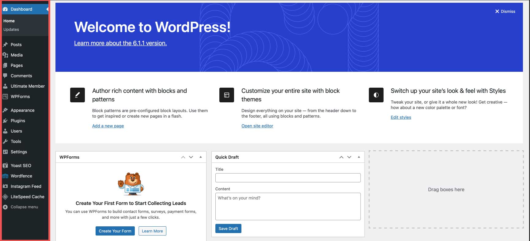 WordPress dashboard