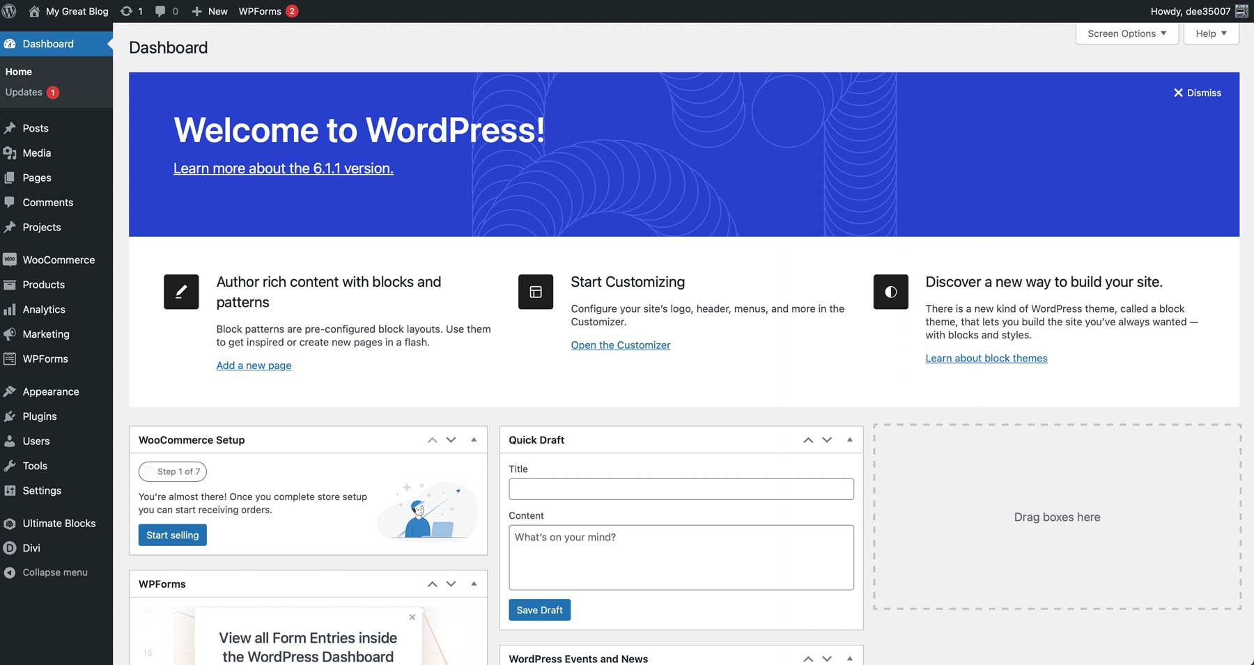 WordPress dashboard