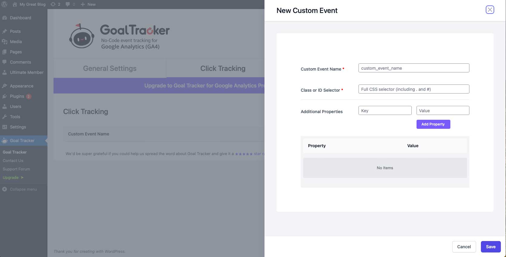 add custom event goal tracker