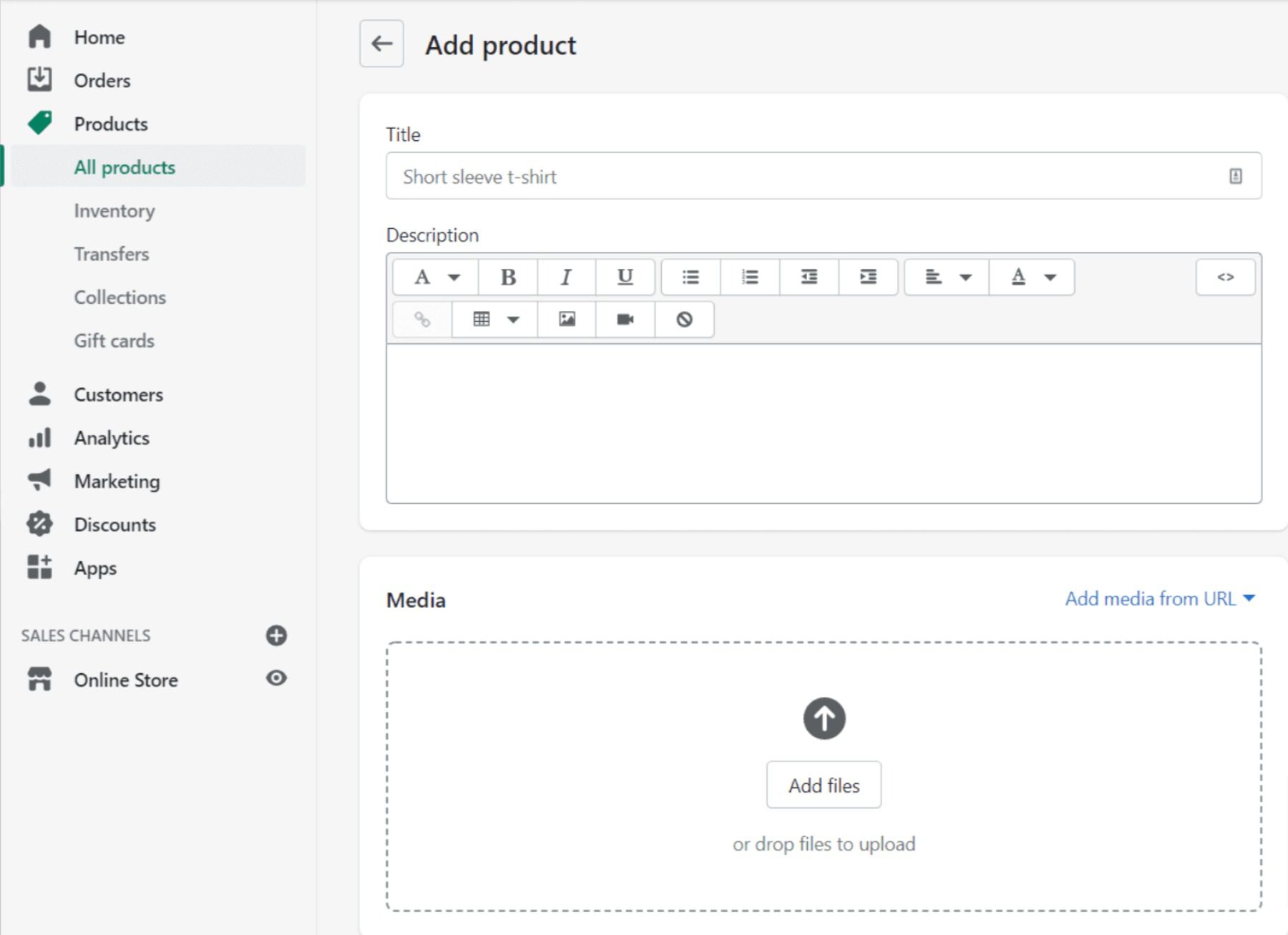 Adding a product in Shopify
