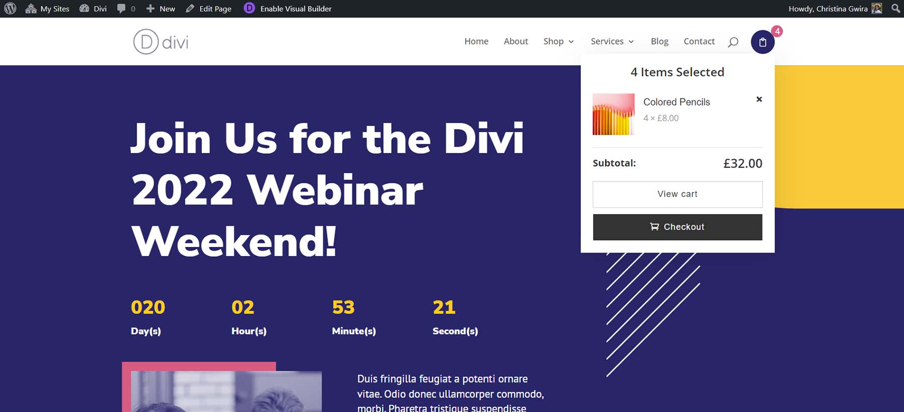 WooEssential Modules: Divi Mini Cart