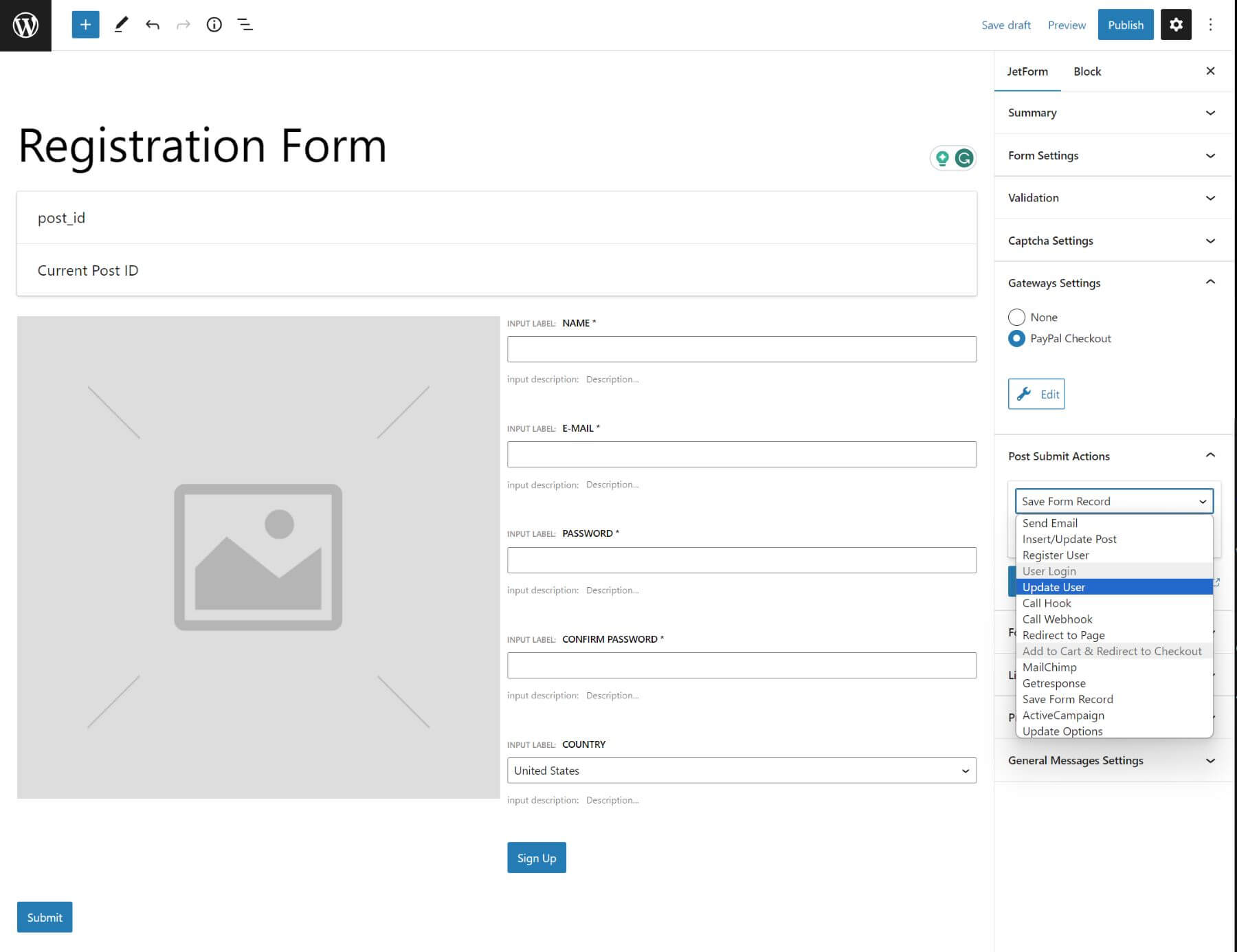 JetFormBuilder Registration Form Example