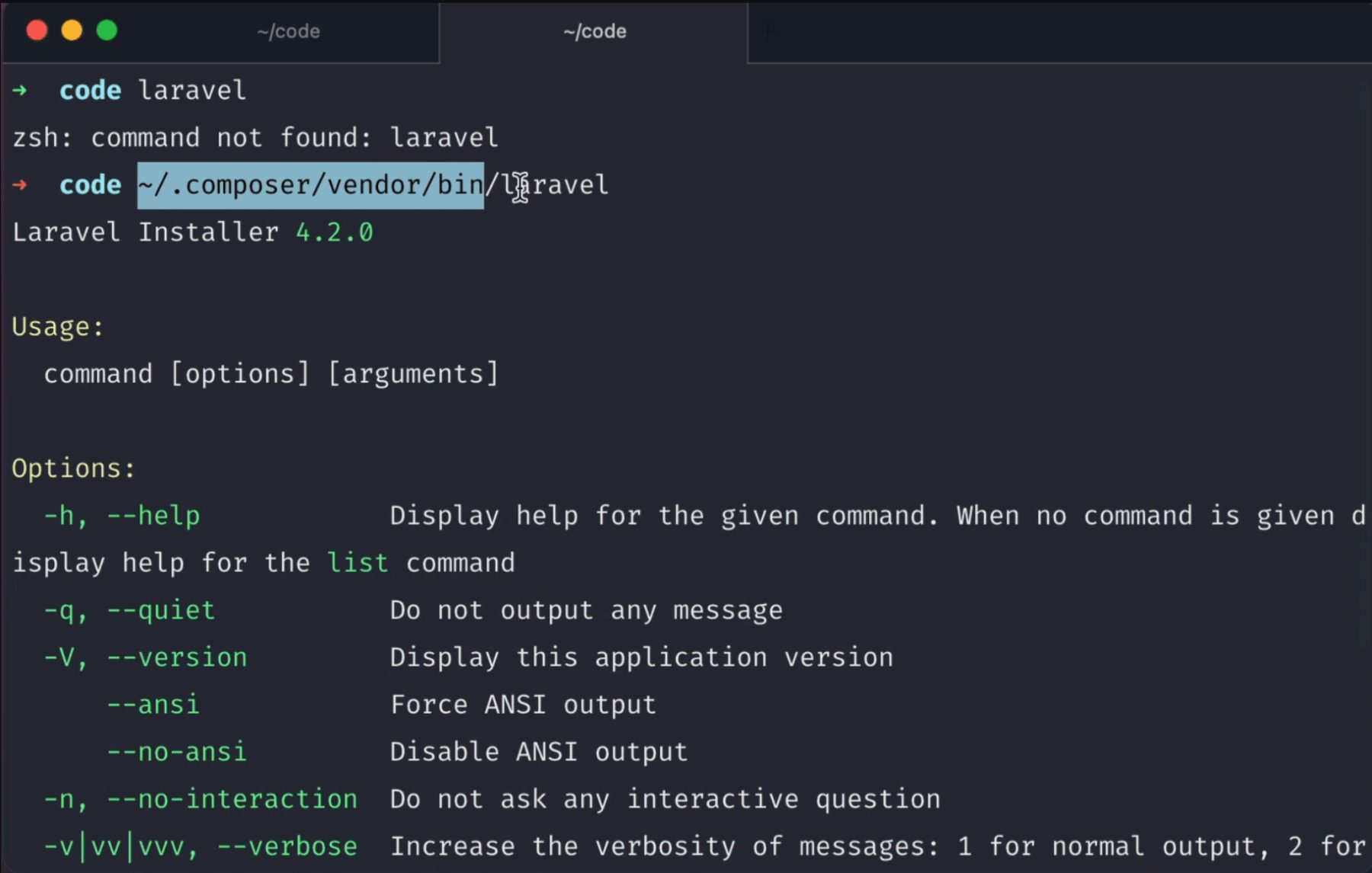 Installing Laravel using the command line