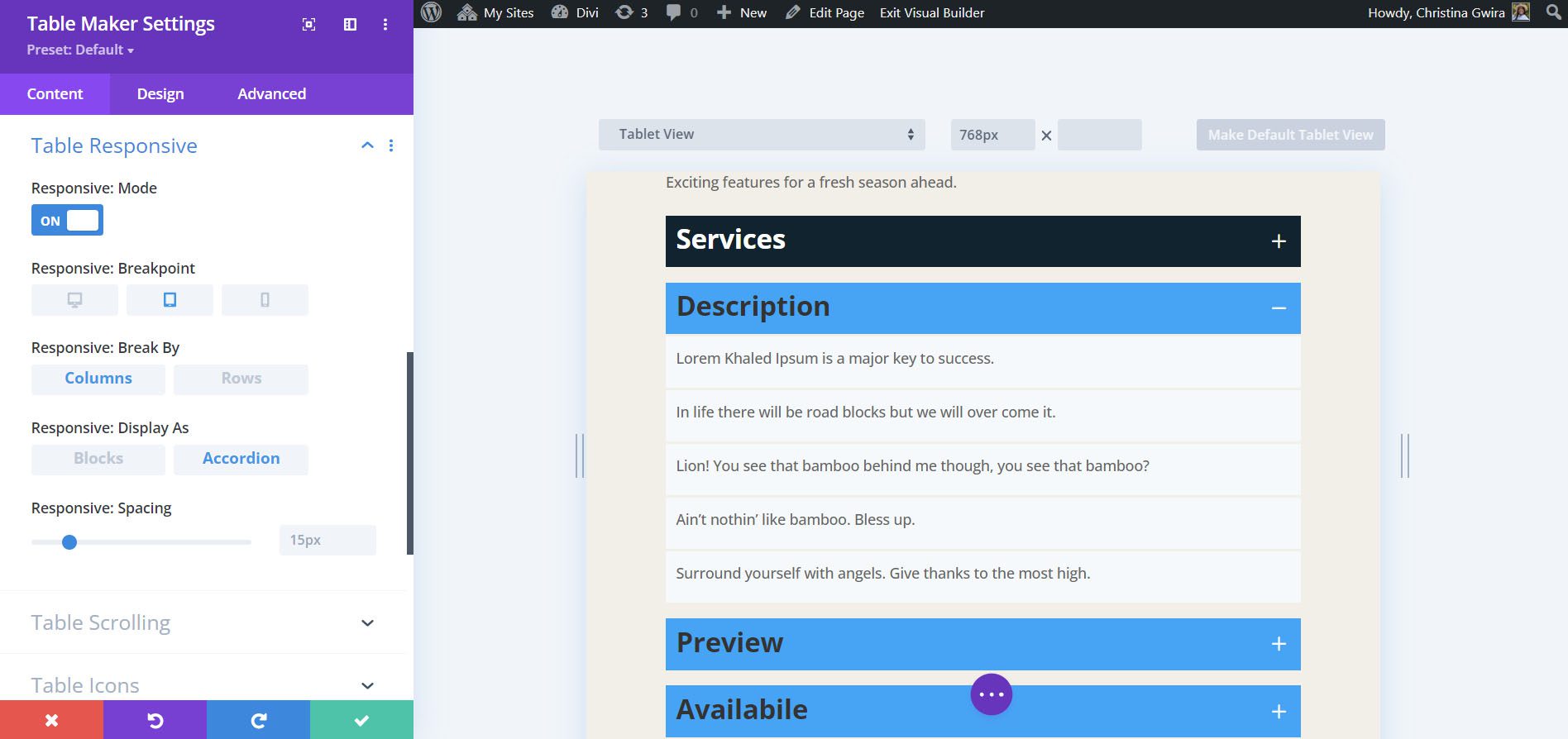 Mobile responsiveness and Divi Table Maker