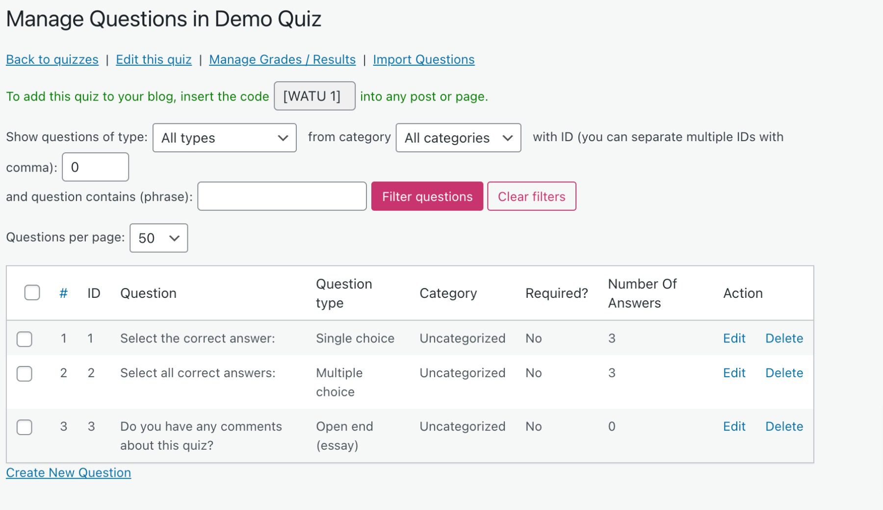 The Watu Quiz question editor.