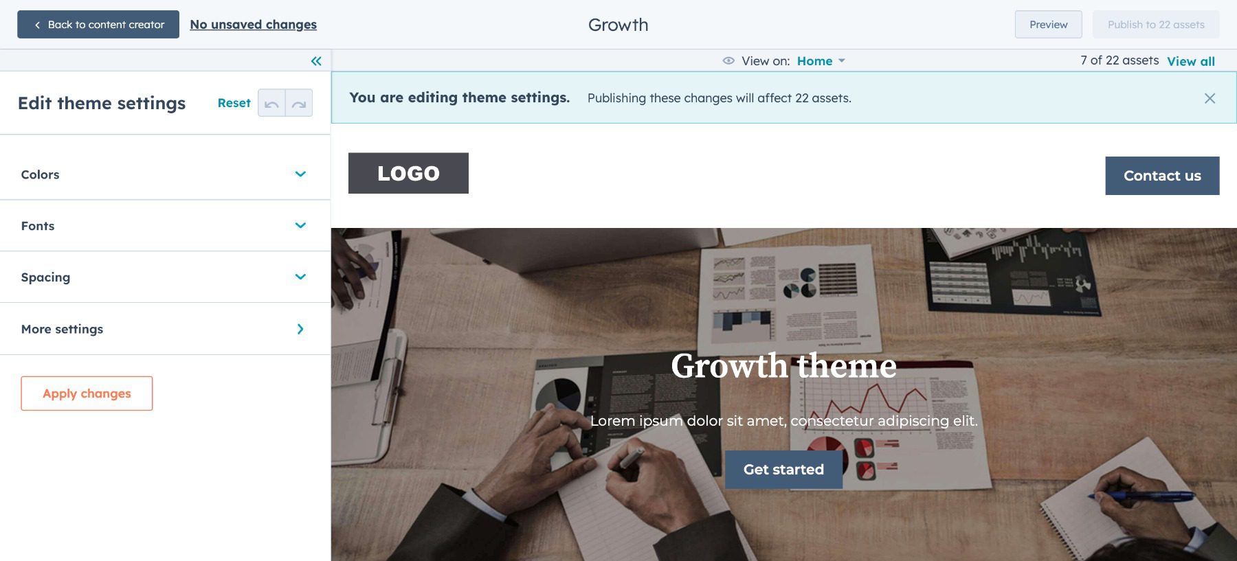 HubSpot theme editor